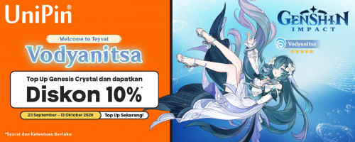Welcome to Teyvat, Vodyanitsa! Top Up Genshin Impact Diskon 10% di UniPin